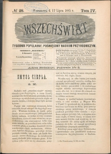 Wszechświat : Tygodnik popularny, poświęcony naukom przyrodniczym, 1885, T. 4, nr 28