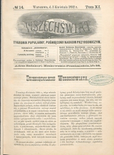 Wszechświat : Tygodnik popularny, poświęcony naukom przyrodniczym, 1892, T. 11, nr 14