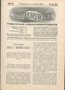 Wszechświat : Tygodnik popularny, poświęcony naukom przyrodniczym, 1892, T. 11, nr 49