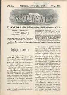 Wszechświat : Tygodnik popularny, poświęcony naukom przyrodniczym, 1892, T. 11, nr 51