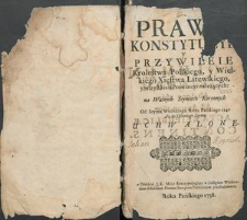 Prawa, konstytucye i przywileie Królestwa Polskiego, Wielkiego Księstwa Litewskiego y wszystkich Prowincyi należących : na walnych Seymiech Koronnych od Seymu Wiślickiego Roku Pańskiego 1347 aż do ostatniego seymu uchwalone. Vol. 5 : ab anno 1669 ad annum 1697 ; acta reipublicae continens