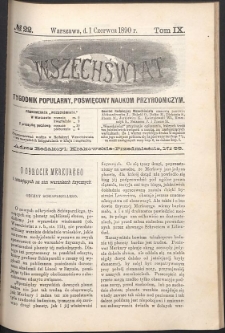 Wszechświat : Tygodnik popularny, poświęcony naukom przyrodniczym, 1890, T. 9, nr 22