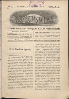 Wszechświat : Tygodnik popularny, poświęcony naukom przyrodniczym, 1895, T. 14, nr 4