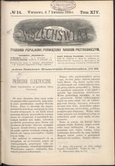 Wszechświat : Tygodnik popularny, poświęcony naukom przyrodniczym, 1895, T. 14, nr 14