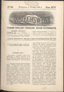 Wszechświat : Tygodnik popularny, poświęcony naukom przyrodniczym, 1895, T. 14, nr 20