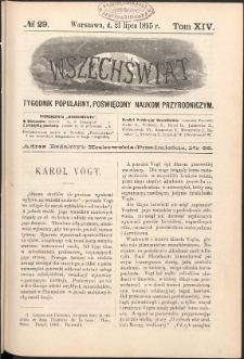 Wszechświat : Tygodnik popularny, poświęcony naukom przyrodniczym, 1895, T. 14, nr 29