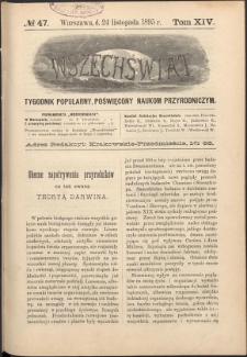 Wszechświat : Tygodnik popularny, poświęcony naukom przyrodniczym, 1895, T. 14, nr 47
