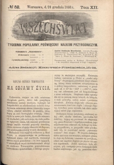 Wszechświat : Tygodnik popularny, poświęcony naukom przyrodniczym, 1893, T. 12, nr 52