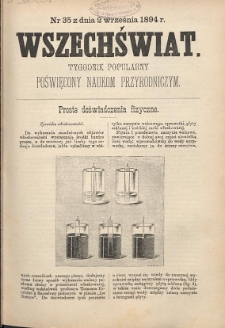 Wszechświat : Tygodnik popularny, poświęcony naukom przyrodniczym, 1894, T. 13, nr 35