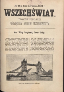 Wszechświat : Tygodnik popularny, poświęcony naukom przyrodniczym, 1894, T. 13, nr 48