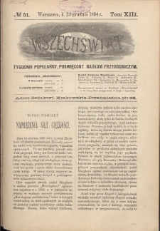 Wszechświat : Tygodnik popularny, poświęcony naukom przyrodniczym, 1894, T. 13, nr 51