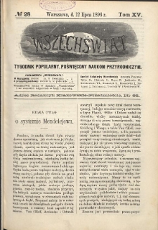 Wszechświat : Tygodnik popularny, poświęcony naukom przyrodniczym, 1896, T. 15, nr 28