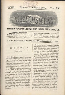 Wszechświat : Tygodnik popularny, poświęcony naukom przyrodniczym, 1896, T. 15, nr 32