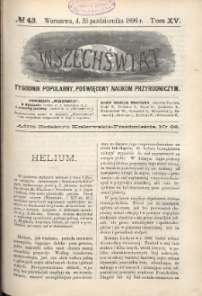 Wszechświat : Tygodnik popularny, poświęcony naukom przyrodniczym, 1896, T. 15, nr 43