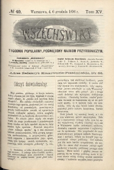 Wszechświat : Tygodnik popularny, poświęcony naukom przyrodniczym, 1896, T. 15, nr 49
