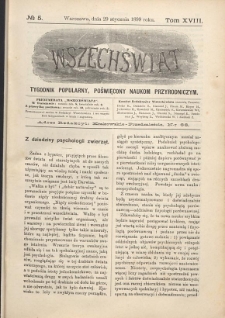 Wszechświat : Tygodnik popularny, poświęcony naukom przyrodniczym, 1899, T. 18, nr 5