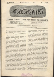 Wszechświat : Tygodnik popularny, poświęcony naukom przyrodniczym, 1904, T. 23, nr 14