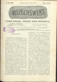 Wszechświat : Tygodnik popularny, poświęcony naukom przyrodniczym, 1904, T. 23, nr 45