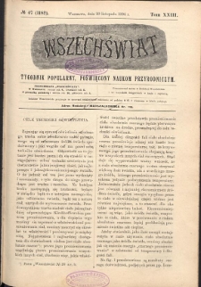 Wszechświat : Tygodnik popularny, poświęcony naukom przyrodniczym, 1904, T. 23, nr 47