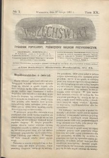 Wszechświat : Tygodnik popularny, poświęcony naukom przyrodniczym, 1901, T. 20, nr 7