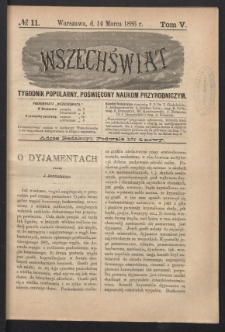 Wszechświat : Tygodnik popularny, poświęcony naukom przyrodniczym, 1886, T. 5, nr 11