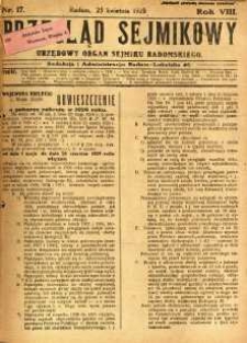 Przegląd Sejmikowy : Urzędowy Organ Sejmiku Radomskiego, 1929, R. 8. nr 17