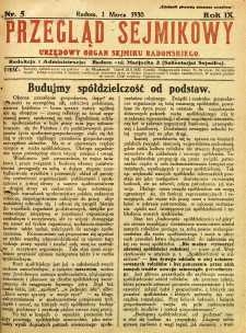 Przegląd Sejmikowy : Urzędowy Organ Sejmiku Radomskiego, 1930, R. 9, nr 5