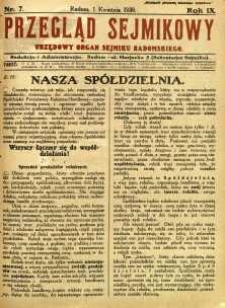Przegląd Sejmikowy : Urzędowy Organ Sejmiku Radomskiego, 1930, R. 9, nr 7