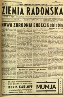 Ziemia Radomska, 1933, R. 6, nr 62