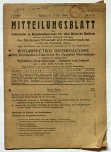 Mitteilungsblatt der Industrie-u. Handelskammer für den Distrikt Radom mit den amtlichen Bekanntmachungen der Abteilungen Wirtschaft und Preisüberwachung im Amt des Distriktchefs Radom = Wydawnictwo Informacyjne Izby Przemysłowo-Handlowej dla Dystryktu Radomskiego z urzędowymi ogłoszeniami Wydziałów Gospodarczego i Nadzoru nad Cenami przy urzędzie Szefa Dystryktu Radom