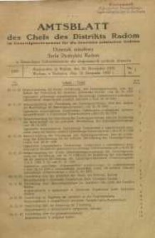Amtsblatt des Chefs des Distrikts Radom im Generalgouvernement fűr die besetzten polnischen Gebiete = Dziennik urzędowy Szefa Dystryktu Radom w Generalnym Gubernatorstwie dla okupowanych polskich obszarów, 1939, nr 1