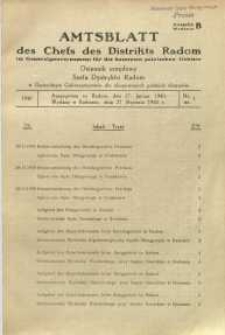 Amtsblatt des Chefs des Distrikts Radom im Generalgouvernement fűr die besetzten polnischen Gebiete = Dziennik urzędowy Szefa Dystryktu Radom w Generalnym Gubernatorstwie dla okupowanych polskich obszarów, 1940, nr 1, wyd. B