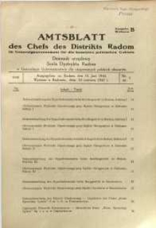 Amtsblatt des Chefs des Distrikts Radom im Generalgouvernement fűr die besetzten polnischen Gebiete = Dziennik urzędowy Szefa Dystryktu Radom w Generalnym Gubernatorstwie dla okupowanych polskich obszarów, 1940, nr 4, wyd. B