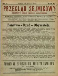 Przegląd Sejmikowy : Urzędowy Organ Sejmiku Radomskiego, 1932, R. 11, nr 4