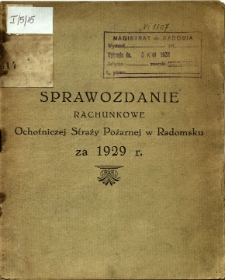 Sprawozdanie rachunkowe Ochotniczej Straży Pożarnej w Radomsku