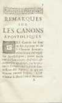 [Remarques sur les Canons Apostoliques]