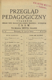 Przegląd Pedagogiczny, 1932, R. 51, nr 22