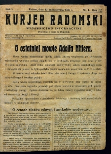 Kurier Radomski, 1939, R. 1, nr 1