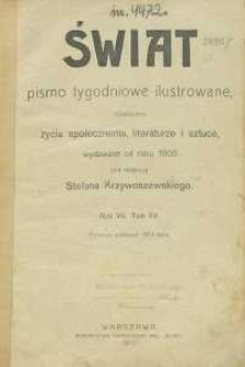 Świat, 1913, R. 8, T. 15/16, Spis rzeczy za półrocze I-sze