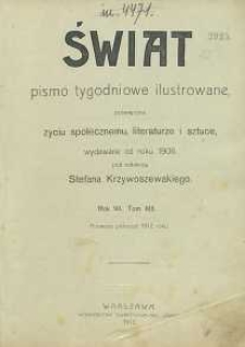 Świat, 1912, R. 7, T. 13, Spis rzeczy za półrocze I-sze