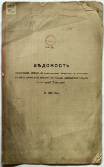 Vedomost' spravočnym'' cenam'' na stroitel'nye materialy s'' dostavkoŭ na mesto rabot'' i na rabočih'' v''b'' uezdah'' Varšavskoj Gubernii i v'' gorode Vloclavske