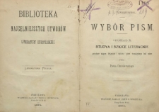 Wybór pism. Oddział 10. studya i szkice literackie