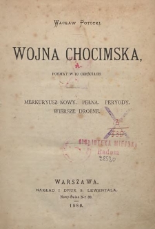 Wojna Chocimska : poemat w 10 częściach