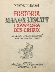 Historia Manon Lescaut i kawalera des Grieux