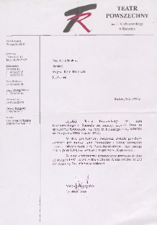 [Zaproszenie dla Anny Skubisz na spektakl „Kopciuszek" ]/ Teatr Powszechny im. Jana Kochanowskiego w Radomiu