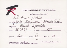 [Zaproszenie dla Anny Skubisz na spektakl „Kopciuszek" - 20-lecie Teatru ]/ Teatr Powszechny im. Jana Kochanowskiego w Radomiu