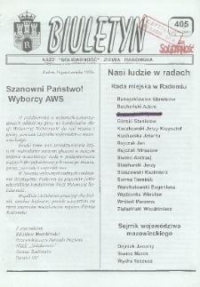 Biuletyn NSZZ "Solidarność" Ziemia Radomska, 1998, nr 405