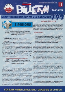Biuletyn NSZZ "Solidarność" Ziemia Radomska, 2018, nr 799