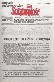 Biuletyn NSZZ "Solidarność" Ziemia Radomska, 1992, nr 104