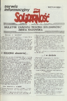 Biuletyn NSZZ "Solidarność" Ziemia Radomska, 1992, nr 107
